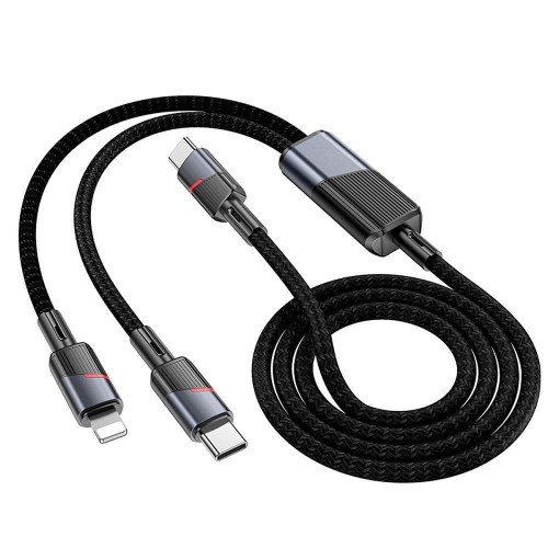 Multifunkcyjny kabel 2w1 USB-C do USB-C + Lightning Hoco U139 100W Power Delivery – czarny (1,2 m)