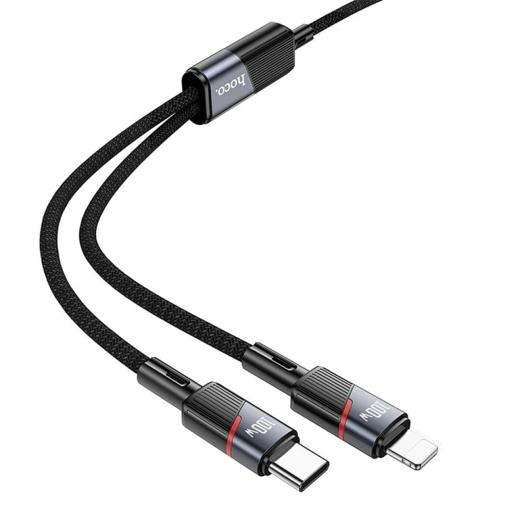 Multifunkcyjny kabel 2w1 USB-C do USB-C + Lightning Hoco U139 100W Power Delivery – czarny (1,2 m)