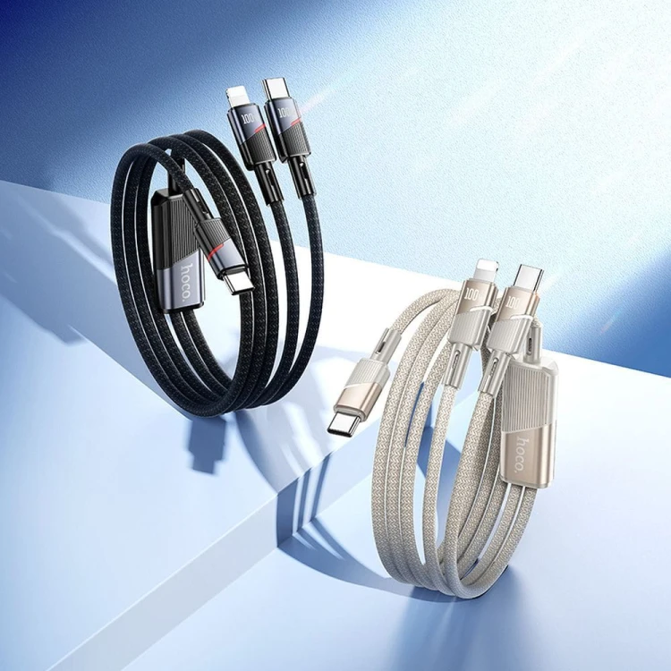 Multifunkcyjny kabel 2w1 USB-C do USB-C + Lightning Hoco U139 100W Power Delivery – czarny (1,2 m)