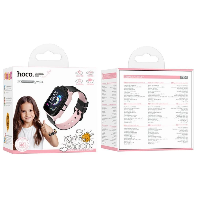Smartwatch dla dzieci Hoco Y104 4G GPS Wi-Fi Funkcja Rozmowy SOS Różowy