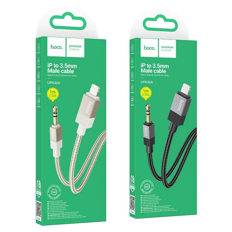 Kabel audio AUX Mini Jack 3,5 mm do Lightning Hoco UPA32A – złoty (1 m)