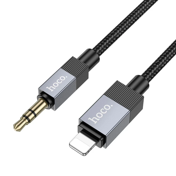 Wytrzymały kabel audio AUX Mini Jack 3,5 mm do Lightning Hoco UPA32A – czarny (1 m)