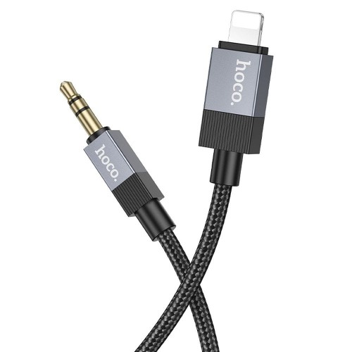 Wytrzymały kabel audio AUX Mini Jack 3,5 mm do Lightning Hoco UPA32A – czarny (1 m)