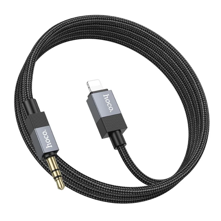 Wytrzymały kabel audio AUX Mini Jack 3,5 mm do Lightning Hoco UPA32A – czarny (1 m)