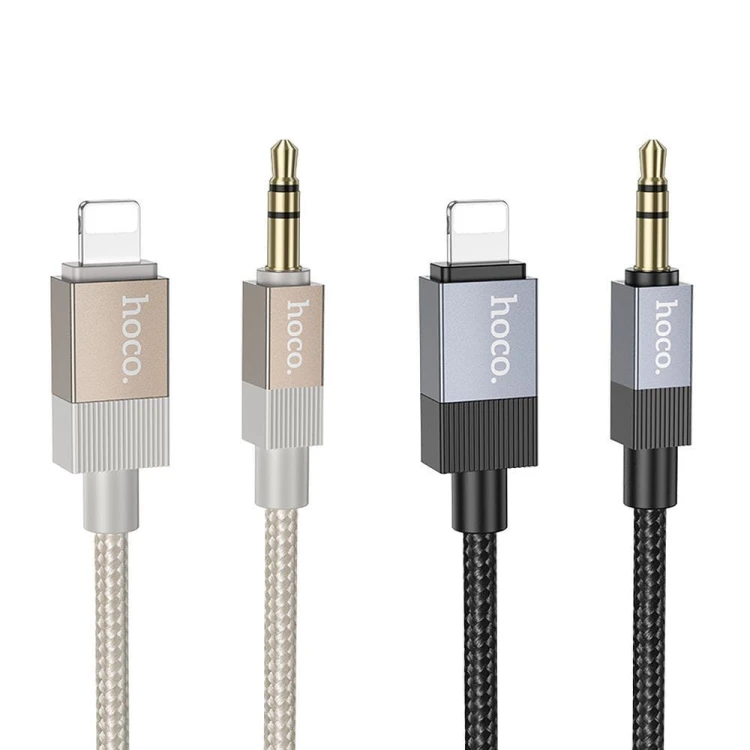 Wytrzymały kabel audio AUX Mini Jack 3,5 mm do Lightning Hoco UPA32A – czarny (1 m)