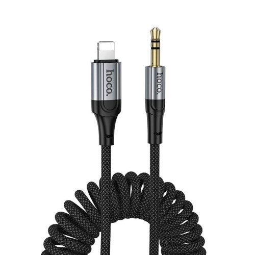 Wytrzymały kabel audio AUX Mini Jack 3,5 mm do Lightning Hoco UPA33A – czarny (1,5 m)