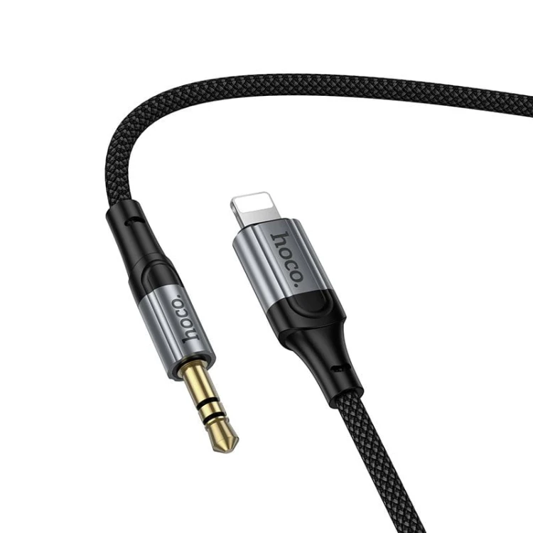 Wytrzymały kabel audio AUX Mini Jack 3,5 mm do Lightning Hoco UPA33A – czarny (1,5 m)