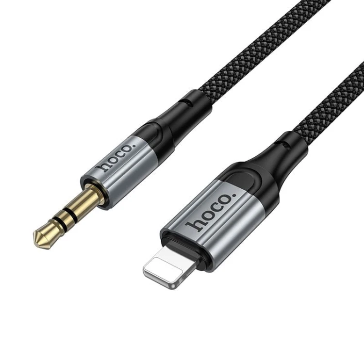 Wytrzymały kabel audio AUX Mini Jack 3,5 mm do Lightning Hoco UPA33A – czarny (1,5 m)