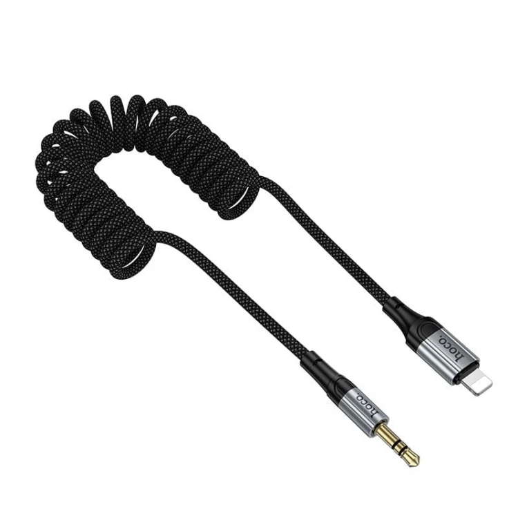 Wytrzymały kabel audio AUX Mini Jack 3,5 mm do Lightning Hoco UPA33A – czarny (1,5 m)