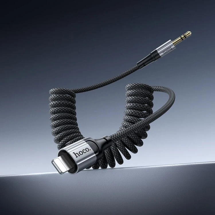 Wytrzymały kabel audio AUX Mini Jack 3,5 mm do Lightning Hoco UPA33A – czarny (1,5 m)