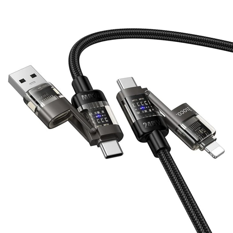 Multifunkcyjny kabel 4w1 Hoco U151 240W (USB-A/C – USB-C/Lightning) – czarny (1,2 m)
