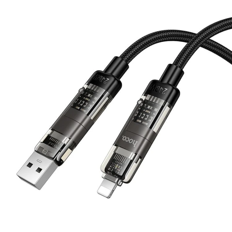 Multifunkcyjny kabel 4w1 Hoco U151 240W (USB-A/C – USB-C/Lightning) – czarny (1,2 m)