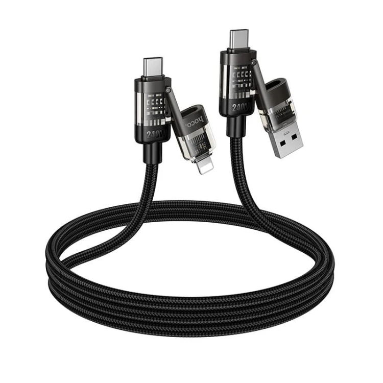 Multifunkcyjny kabel 4w1 Hoco U151 240W (USB-A/C – USB-C/Lightning) – czarny (1,2 m)