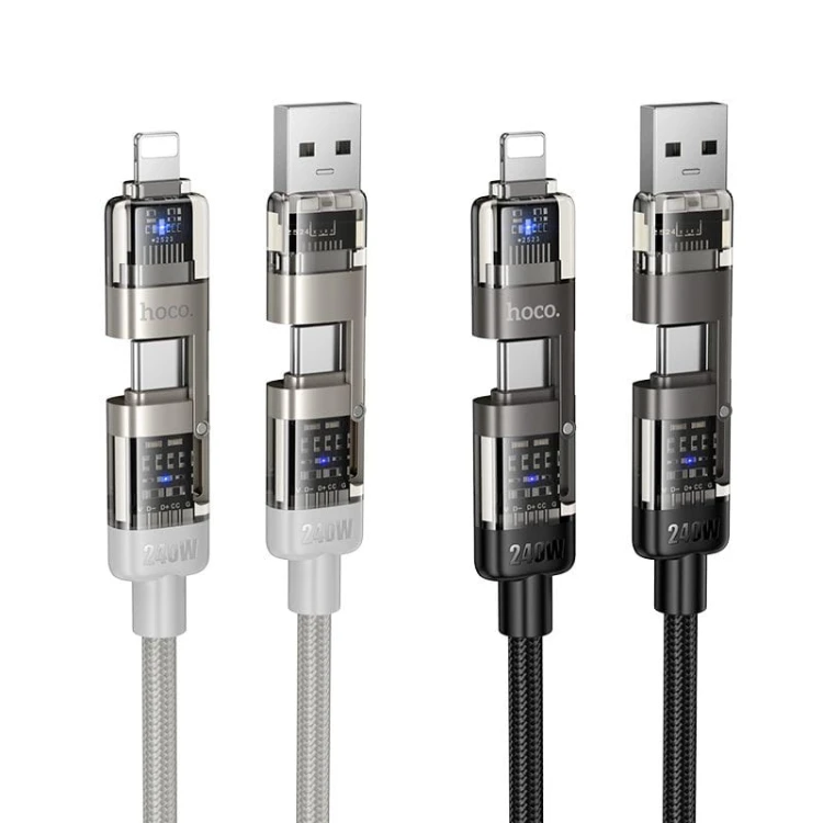 Multifunkcyjny kabel 4w1 Hoco U151 240W (USB-A/C – USB-C/Lightning) – czarny (1,2 m)