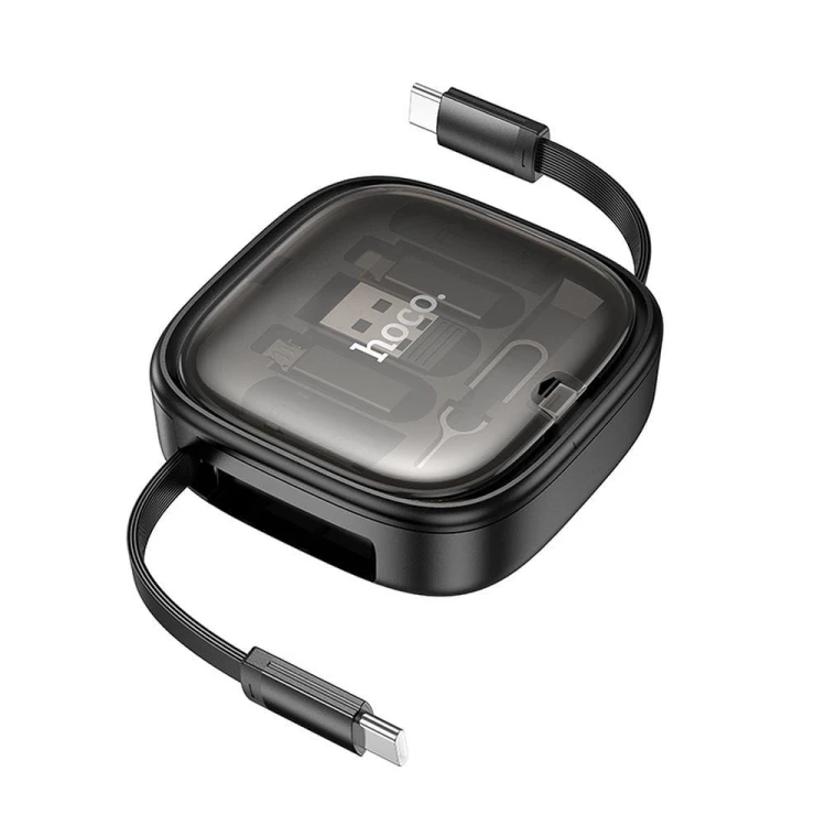Zwijany kabel All-in-one Hoco U140 PD 60W z wymiennymi końcówkami – czarny (0,95 m)