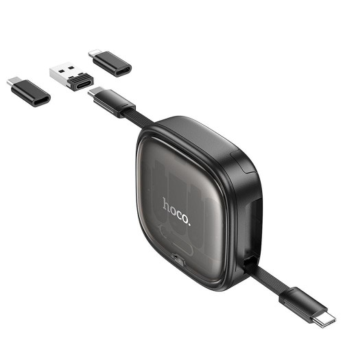 Zwijany kabel All-in-one Hoco U140 PD 60W z wymiennymi końcówkami – czarny (0,95 m)