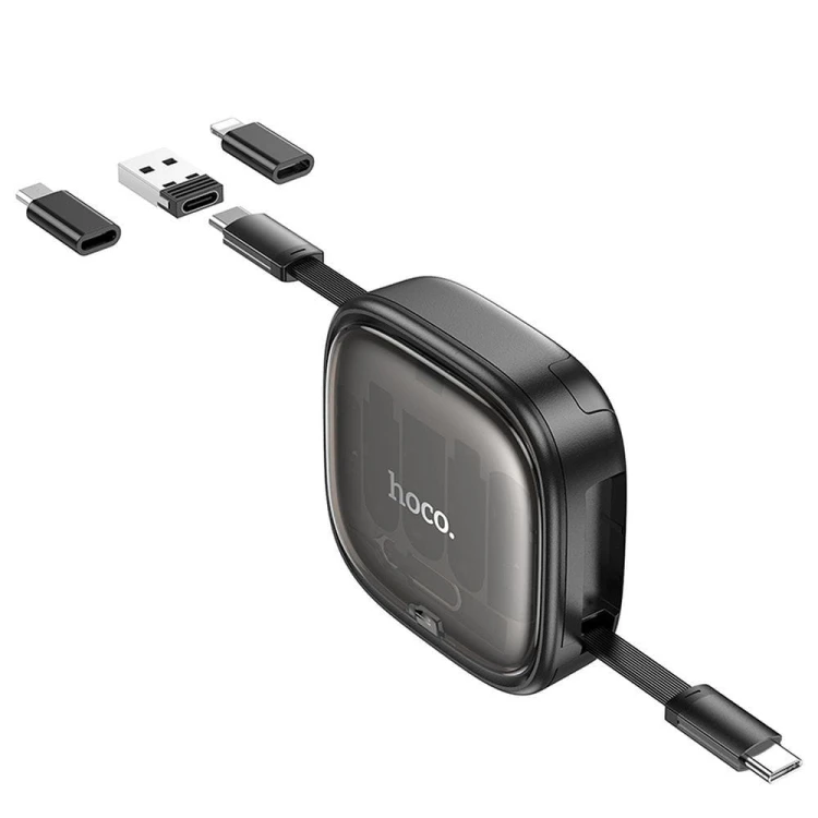 Zwijany kabel All-in-one Hoco U140 PD 60W z wymiennymi końcówkami – czarny (0,95 m)