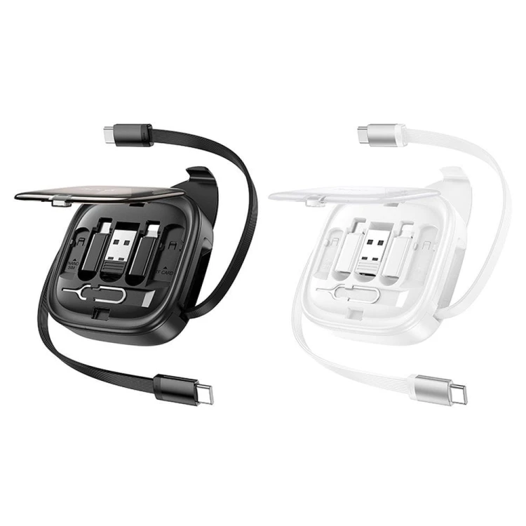 Zwijany kabel All-in-one Hoco U140 PD 60W z wymiennymi końcówkami – czarny (0,95 m)