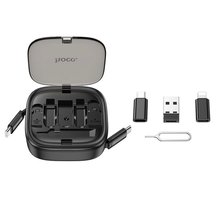 Zwijany kabel All-in-one Hoco U140 PD 60W z wymiennymi końcówkami – czarny (0,95 m)