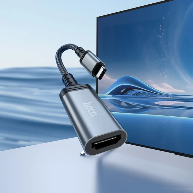 Adapter konwertujący USB-C do HDMI (żeński) Hoco UA43A 4K 30Hz – stalowy szary (0,2 m)