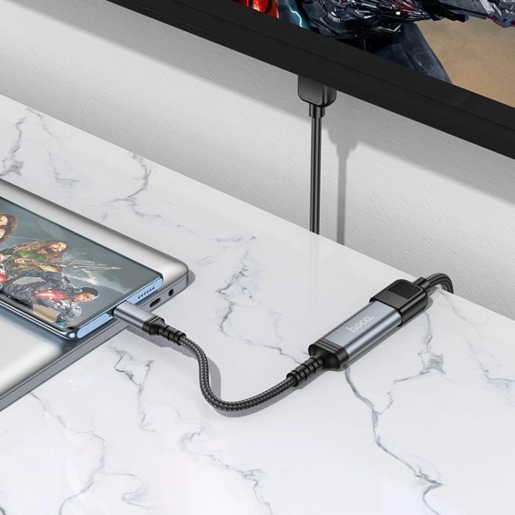 Adapter konwertujący USB-C do HDMI (żeński) Hoco UA43A 4K 30Hz – stalowy szary (0,2 m)