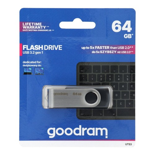 Pendrive GOODRAM UTS3 64GB USB 3.2 Czarno-Srebrny Obrotowy
