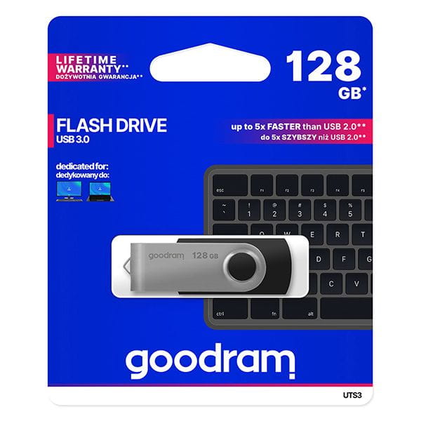 Pendrive GOODRAM UTS3 128GB USB 3.2 Czarno-Srebrny Obrotowy