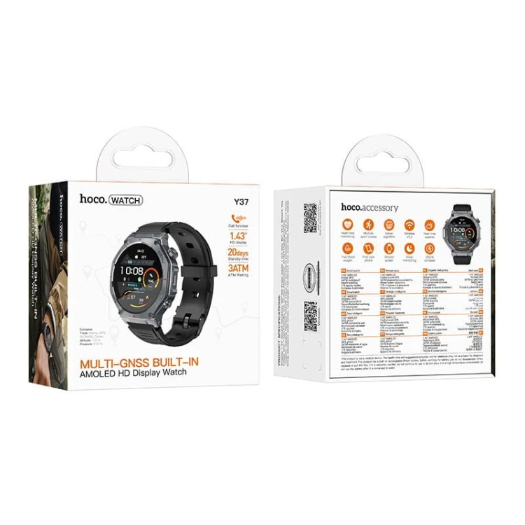 Smartwatch Hoco Y37 AMOLED 1,43" GPS Funkcja Rozmowy 3ATM Czarny