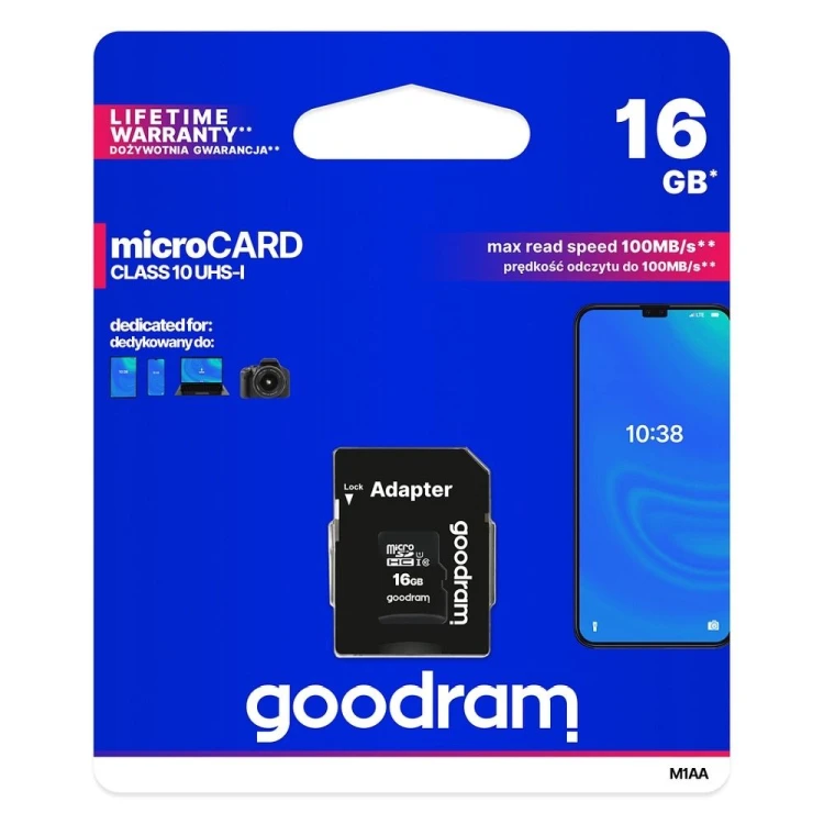 Karta pamięci GOODRAM microSD 16GB 100MB/s Class 10 UHS-I + Adapter