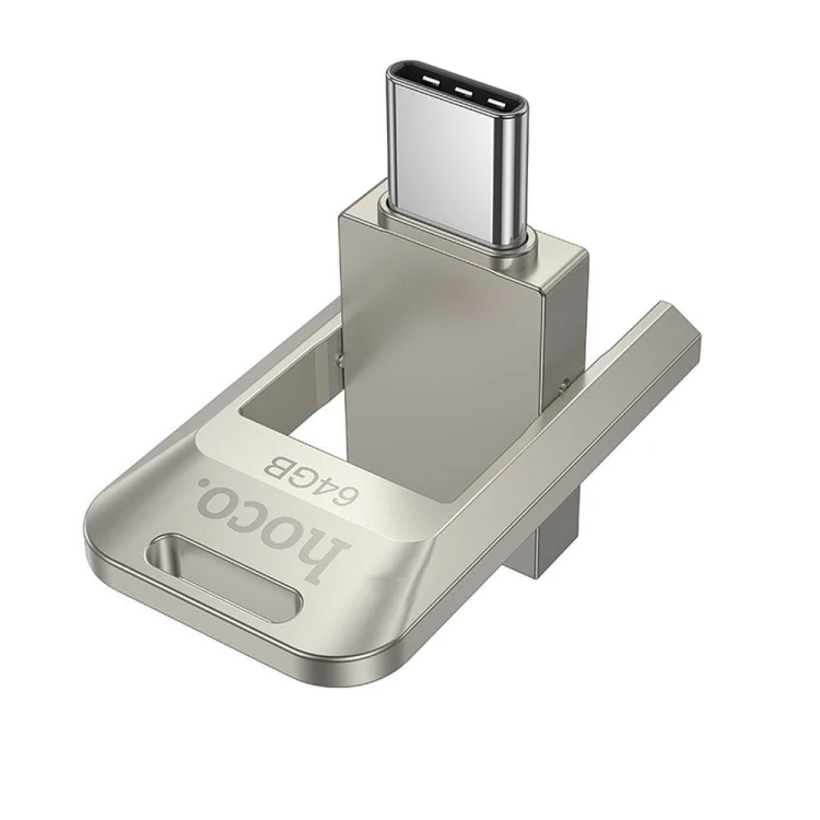 Uniwersalny pendrive 2w1 USB 3.0 + USB-C Hoco UD17 64GB – perłowy nikiel