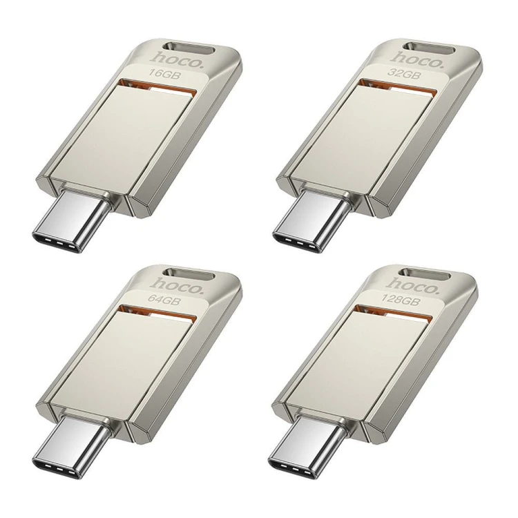 Uniwersalny pendrive 2w1 USB 3.0 + USB-C Hoco UD17 64GB – perłowy nikiel
