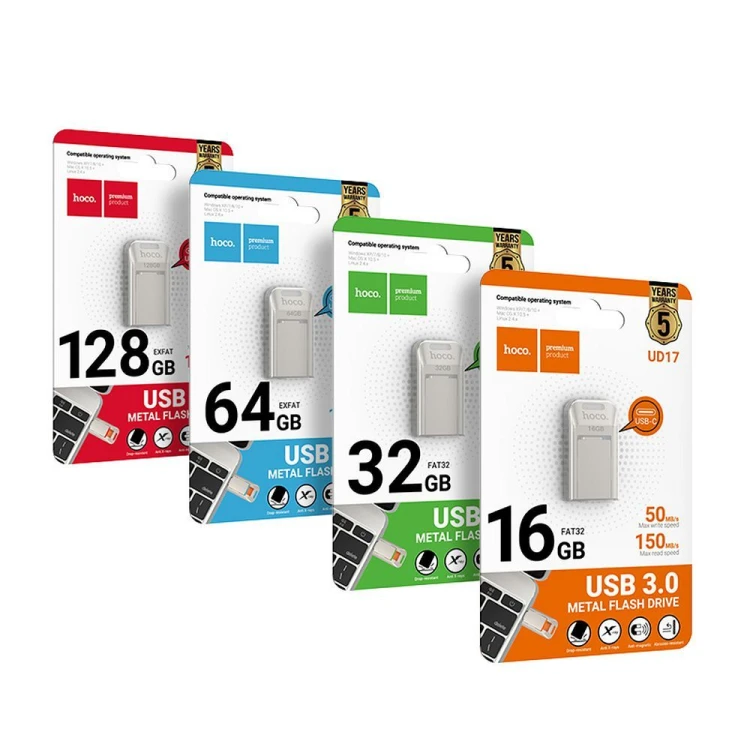 Uniwersalny pendrive 2w1 USB 3.0 + USB-C Hoco UD17 64GB – perłowy nikiel