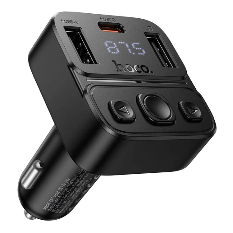 Transmiter samochodowy Bluetooth 5.4 Hoco E87 Fast Charging – PD 20W + USB 15W (35W) – czarny