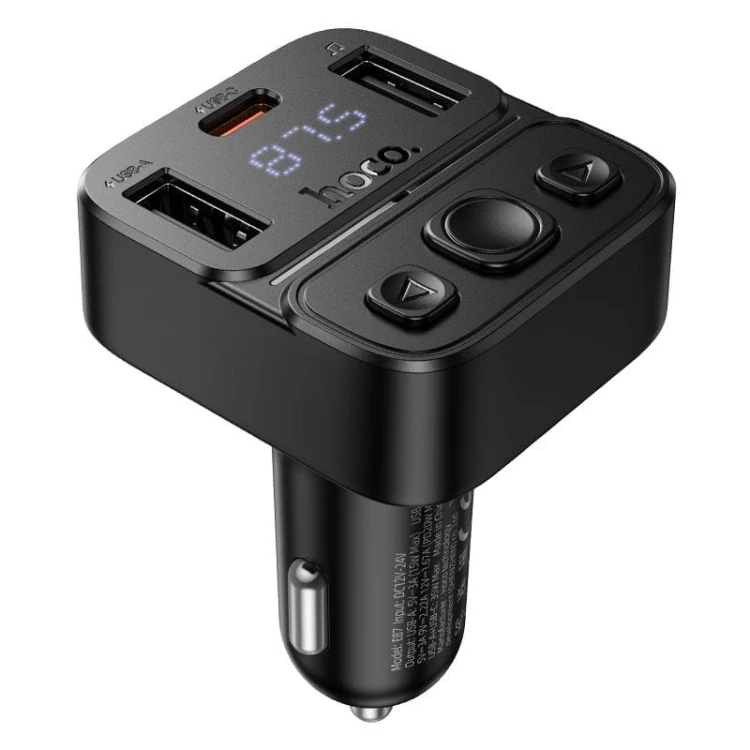 Transmiter samochodowy Bluetooth 5.4 Hoco E87 Fast Charging – PD 20W + USB 15W (35W) – czarny