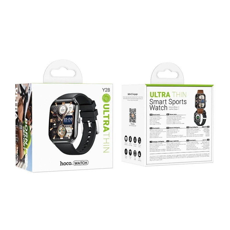 Smartwatch Hoco Y28 Duży Ekran 1,96" AMOLED Rozmowy Bluetooth IP67 Czarny
