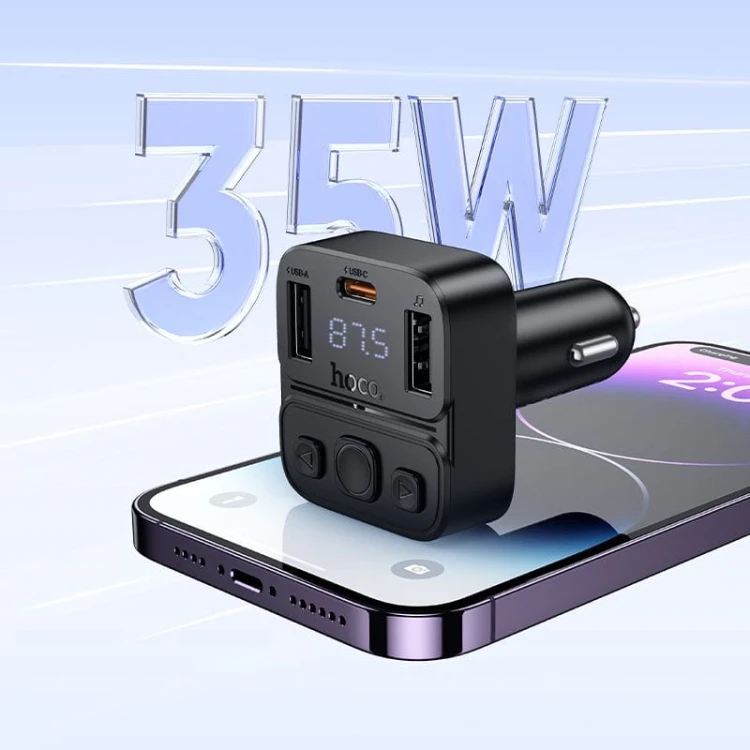 Transmiter samochodowy Bluetooth 5.4 Hoco E87 Fast Charging – PD 20W + USB 15W (35W) – czarny