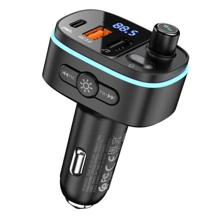 Transmiter samochodowy Bluetooth 5.0 Hoco E62 Fast Charging – PD 20W + QC 18W (38W) – czarny