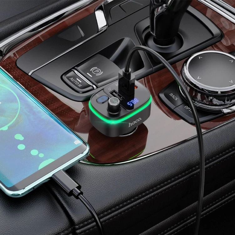 Transmiter samochodowy Bluetooth 5.0 Hoco E62 Fast Charging – PD 20W + QC 18W (38W) – czarny
