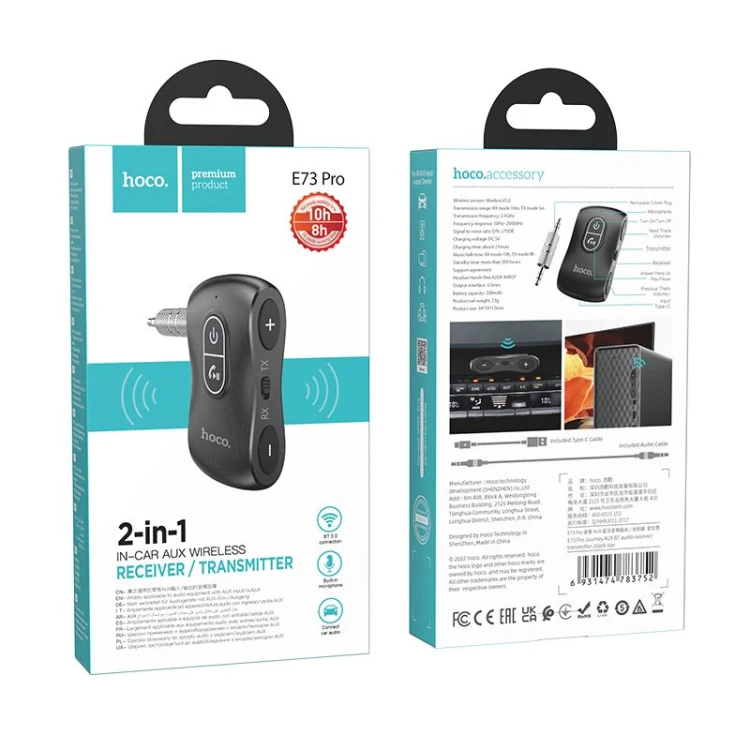 Odbiornik Audio Bluetooth 5.0 Hoco E73 Pro – Jack 3,5 mm + Czytnik kart TF – czarny