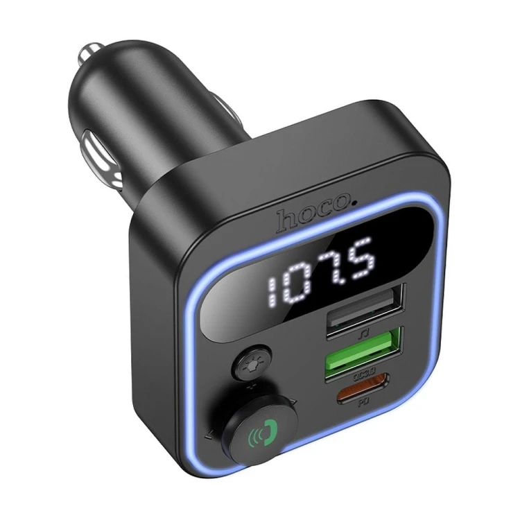 Transmiter samochodowy Bluetooth 5.4 Hoco Bravery E85 – PD 20W + QC 18W (38W) – czarny