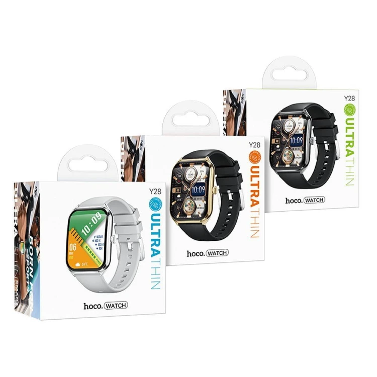 Smartwatch Hoco Y28 Duży Ekran 1,96" AMOLED Rozmowy Bluetooth IP67 Srebrny