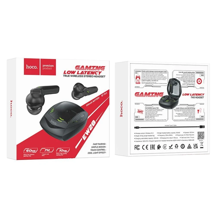 Słuchawki bezprzewodowe TWS Hoco EW28 Gaming Mode – Bluetooth 5.3 – czarne