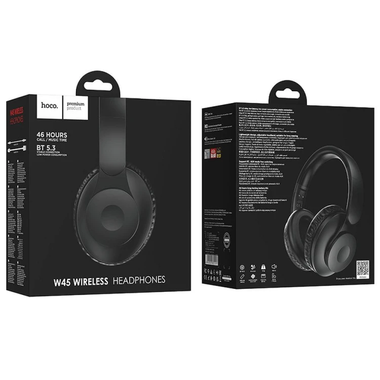 Bezprzewodowe słuchawki nauszne Bluetooth Hoco W45 – czarne – do 46h pracy