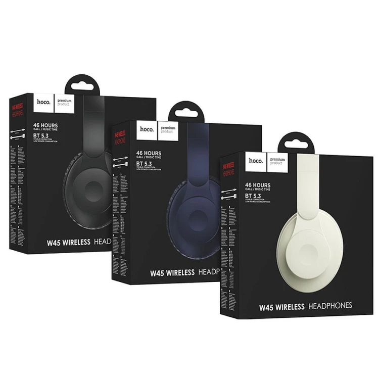 Bezprzewodowe słuchawki nauszne Bluetooth Hoco W45 – czarne – do 46h pracy