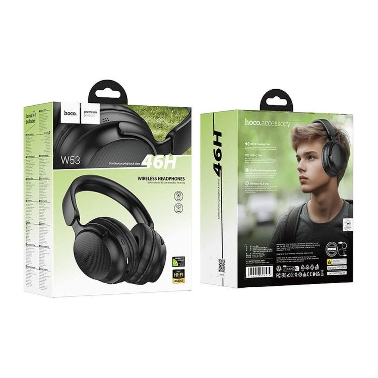 Bezprzewodowe słuchawki nauszne Bluetooth Hoco W53 – Deep Black – 30h pracy