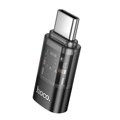 Dwukierunkowy adapter OTG USB-C do Lightning Hoco UA36D – Transparentny Czarny – 3A