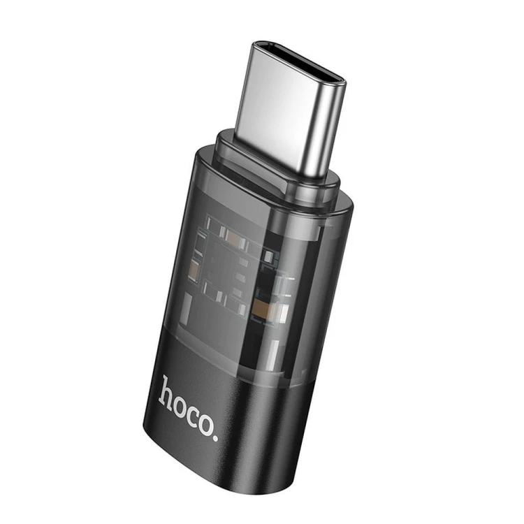 Dwukierunkowy adapter OTG USB-C do Lightning Hoco UA36D – Transparentny Czarny – 3A
