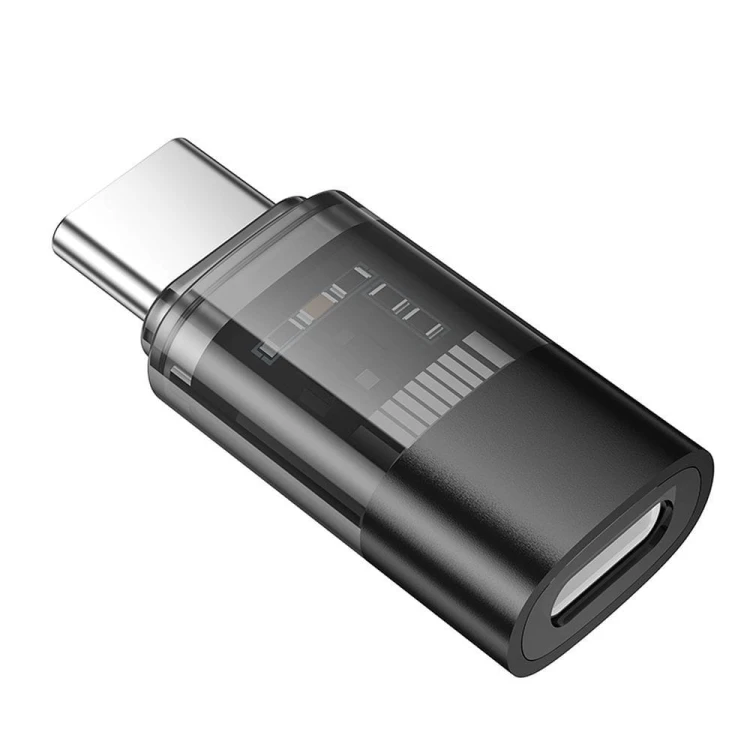 Dwukierunkowy adapter OTG USB-C do Lightning Hoco UA36D – Transparentny Czarny – 3A