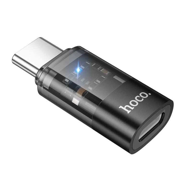 Dwukierunkowy adapter OTG USB-C do Lightning Hoco UA36D – Transparentny Czarny – 3A