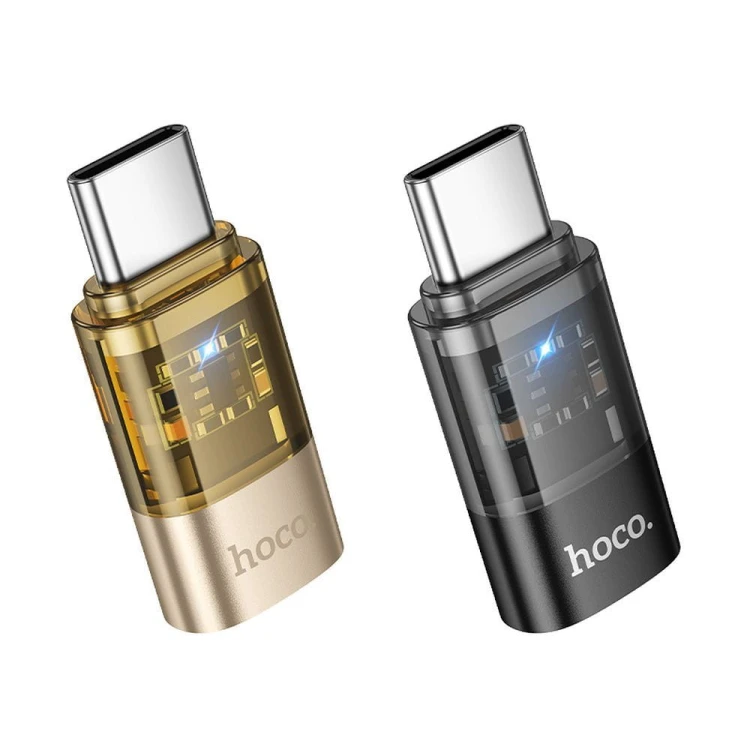 Dwukierunkowy adapter OTG USB-C do Lightning Hoco UA36D – Transparentny Czarny – 3A